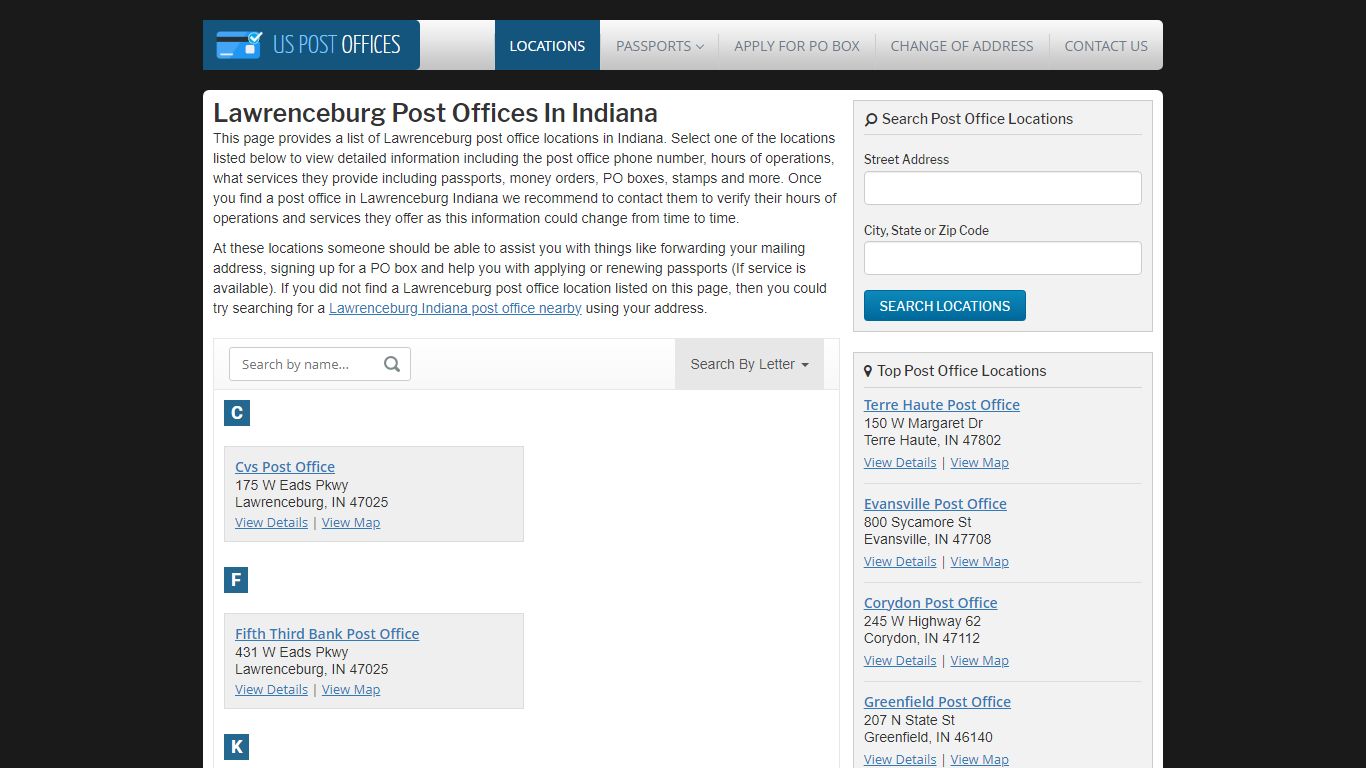 Lawrenceburg Post Office Locations In Indiana